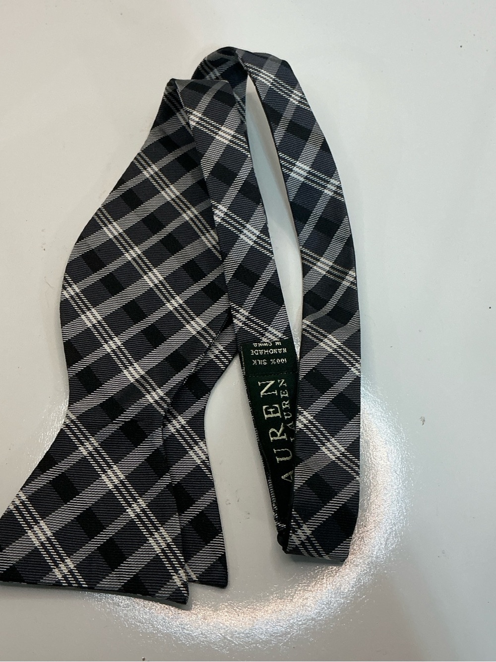 Lauren Ralph Lauren Silk Bow Tie Black Gray Plaid